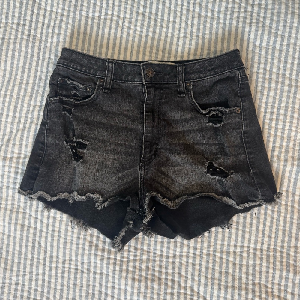 Abercrombie & Fitch Black Jean Shorts Distressed High-Waisted